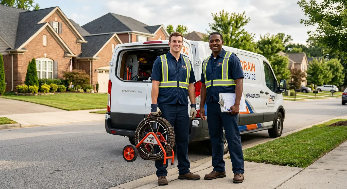Sewer and drain service team with equipment ready for work in Sealy