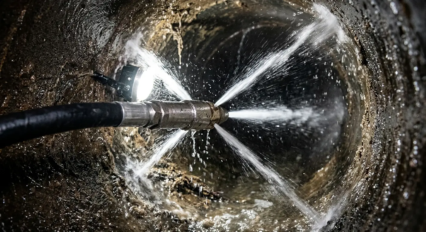 High-pressure hydro jetting nozzle cleaning sewer pipe for Storm Drain Cleaning in Sealy